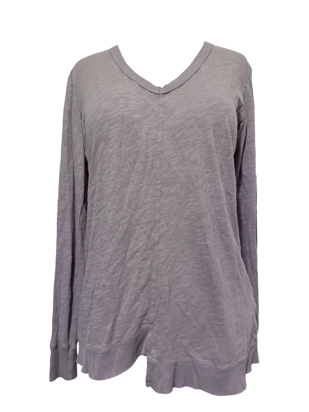 Bobi Los Angeles Long Sleeve Slub Knit Asymmetrical Tee V-Neck Small Gray